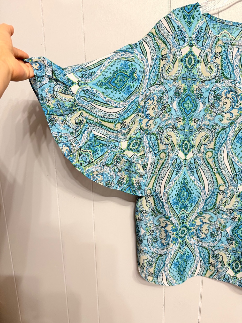 #18)  Sami & Jo Blue Paisley Ruffle-Sleeve Blouse - Picture 2 of 6